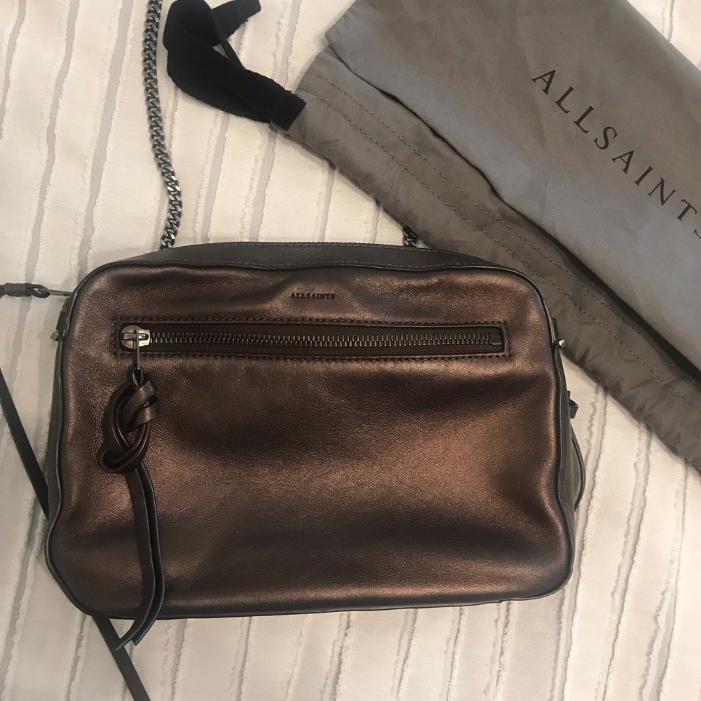 Allsaints metallic brown leather crossbody